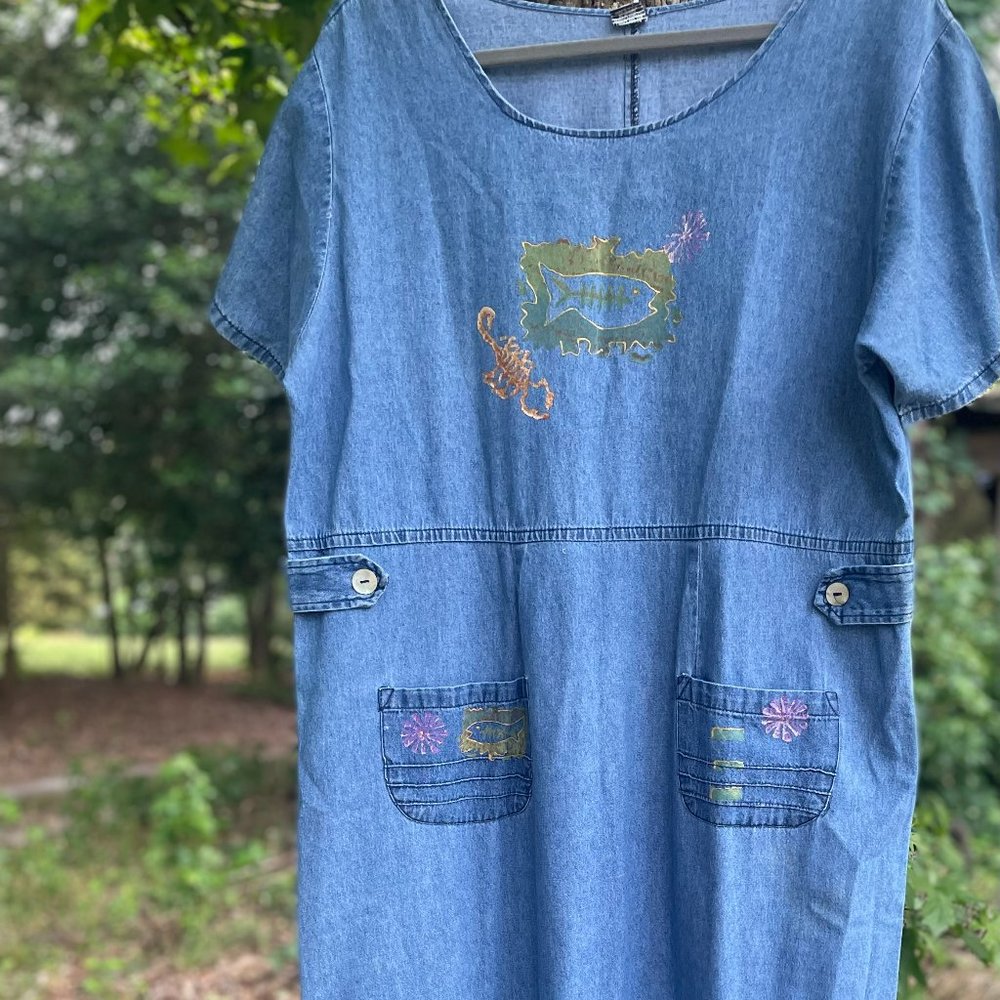 Long 90's Denim Nautical Dress